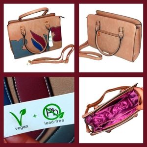 Faux Leather Large Camel Satchel Shoulder Bag | Patchwork